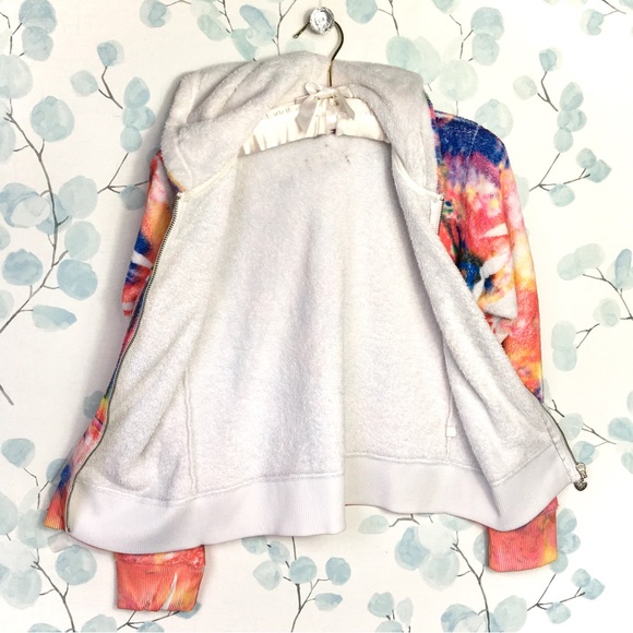 Justice Kids Rainbow Tie Dye Fleece Hoodie Sweatshirt Peace Stars Heart Zipper - Picture 9 of 14